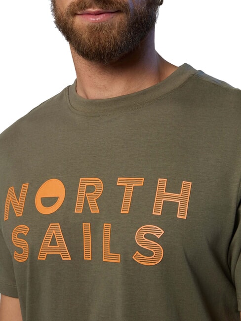 LINE PRINT Cotton T-shirt with maxi print dusty olive - T-shirt