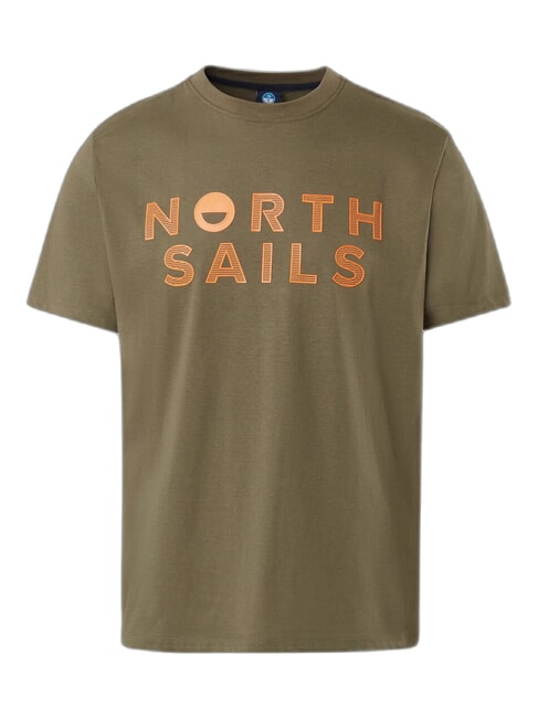 LINE PRINT Cotton T-shirt with maxi print dusty olive - T-shirt