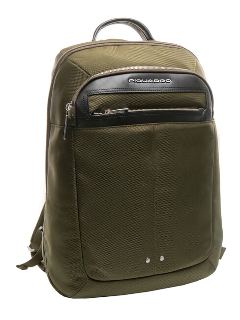 LINK Backpack in leather and fabric, 15.6 "pc holder GREEN - Laptop backpacks