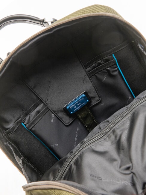 LINK Backpack in leather and fabric, 15.6 "pc holder GREEN - Laptop backpacks