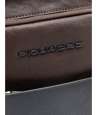 PIQUADRO BLACK SQUARE Leather one-shoulder backpack bag blue/dark brown - Laptop backpacks - 3