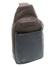 PIQUADRO BLACK SQUARE Leather one-shoulder backpack bag blue/dark brown - Laptop backpacks - 4