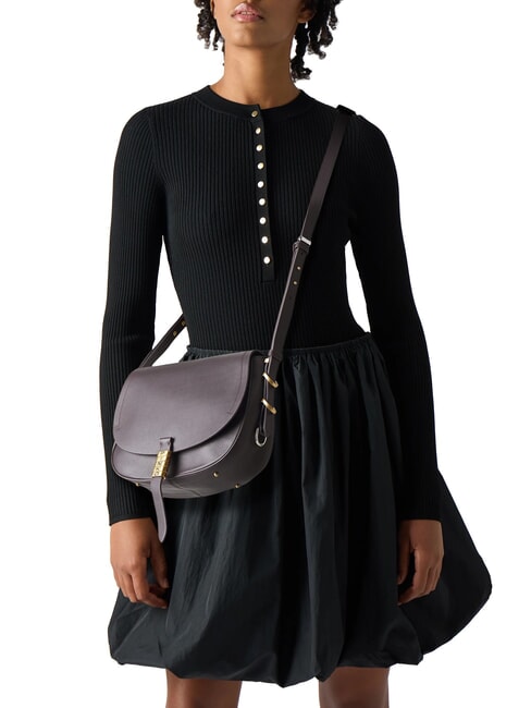 SADDLE Leather shoulder bag with flap brown moro-mix gal. gold-nik - Women’s Bags