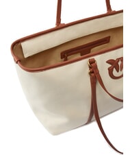 PINKO MIRANDA Canvas shopper bag with double handles multibeige/leather-antique gold - Women’s Bags - 4