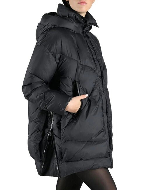 EUGENIE Medium satin down jacket with hood black - Women's down jackets