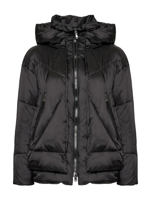 EUGENIE Short satin down jacket with hood black - Women's down jackets