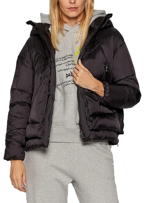 EUGENIE Short satin down jacket with hood black - Women's down jackets