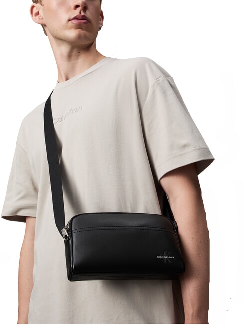 CKJ MONO LOGO Horizontal bag on black - Over-the-shoulder Bags for Men
