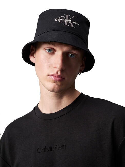 CKJ MONO LOGO Cotton bucket hat on black - Hats