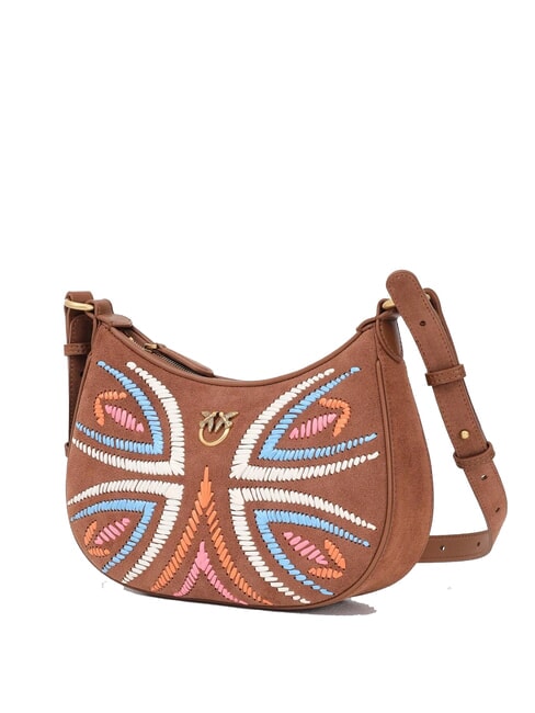 HALF MOON Suede leather shoulder bag brown - lion-antique gold - Women’s Bags