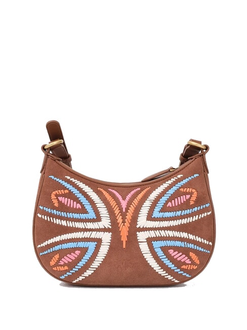 HALF MOON Suede leather shoulder bag brown - lion-antique gold - Women’s Bags