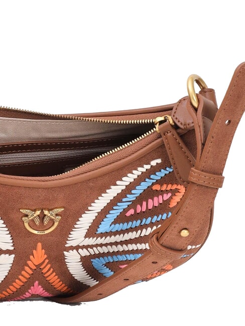 HALF MOON Suede leather shoulder bag brown - lion-antique gold - Women’s Bags