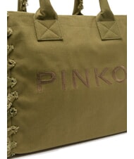 PINKO BEACH Shopping bag in recycled canvas gothic olive-antique gold - Women&rsquo;s Bags - 3