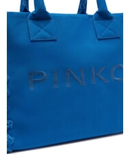 PINKO BEACH Shopping bag in recycled canvas blue-aster blue ch.-antique gold - Women’s Bags - 3