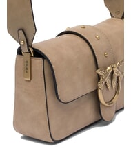 PINKO LOVE ONE MINI Mini shoulder bag, in leather beige-smoky gray-antique gold - Women’s Bags - 4