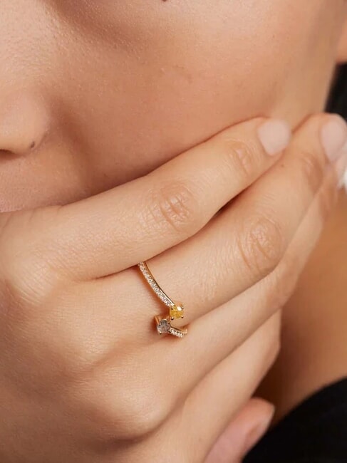 JUNO Gold plated stone ring gold - Rings