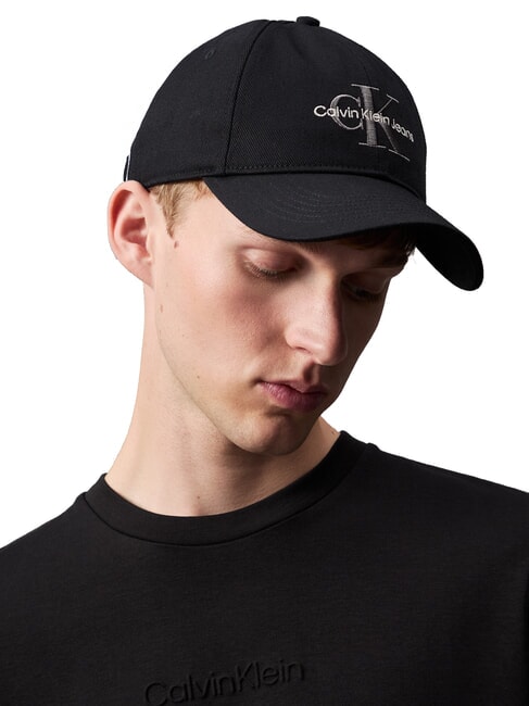 CKJ MONO LOGO Cotton baseball cap on black - Hats