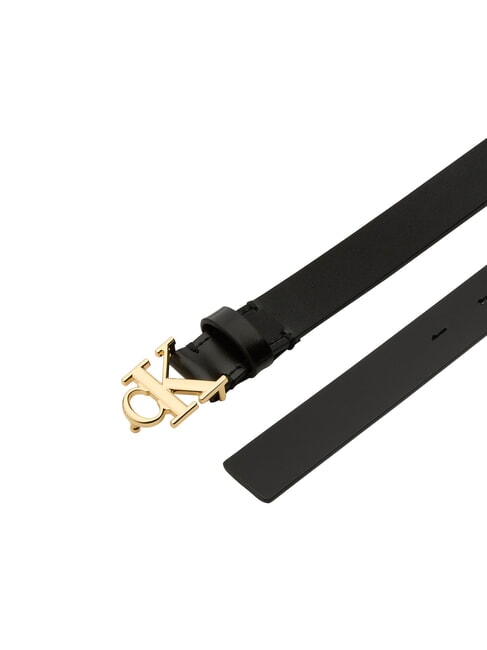 MONOGRAM BUCKLE Leather belt with metal logo on black - Belts