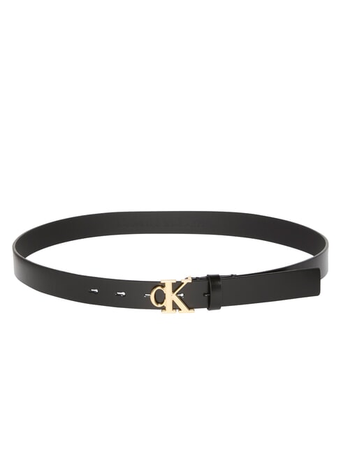 MONOGRAM BUCKLE Leather belt with metal logo on black - Belts