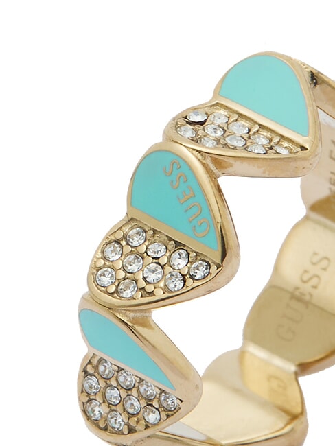 LOVELY Ring with enameled hearts and zircons ylw gold/turquoise - Rings