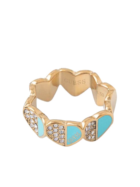 LOVELY Ring with enameled hearts and zircons ylw gold/turquoise - Rings