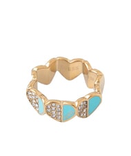 GUESS LOVELY Ring with enameled hearts and zircons ylw gold/turquoise - Rings - 3