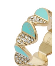 GUESS LOVELY Ring with enameled hearts and zircons ylw gold/turquoise - Rings - 4