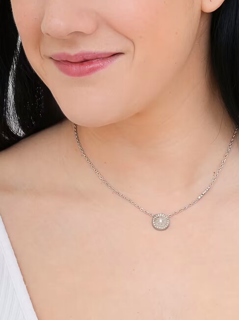 LOVE Necklace with round charm and zirconia SILVER - Necklaces