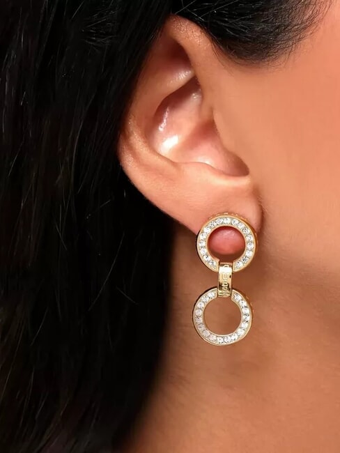 CIRCLE LIGHTS Double hoop earrings with zirconia yellow gold - Earrings