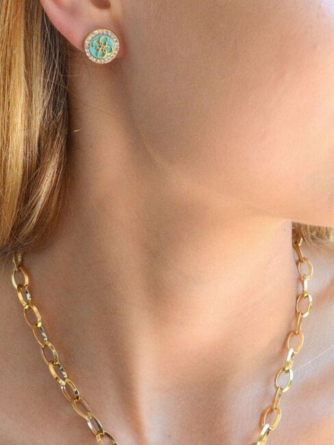 DREAMING Enamel stud earrings with logo ylw gold/aquamarine - Earrings