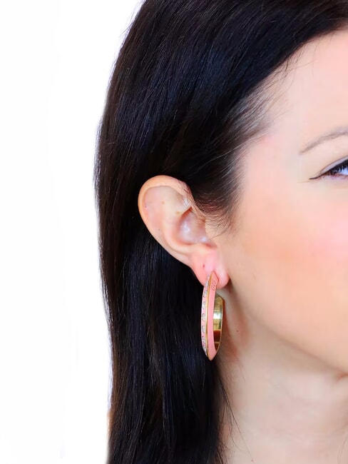 HOOPS DON T LIE Enamelled hoop earrings with zirconia yellow gold/pink - Earrings