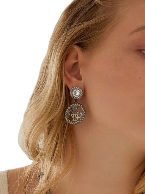 4G VINTAGE Logo and zirconia hoop earrings antique silver - Earrings