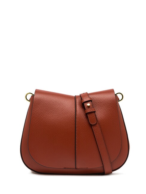 HELENA ROUND Leather bag with double shoulder strap brick red - Women’s Bags