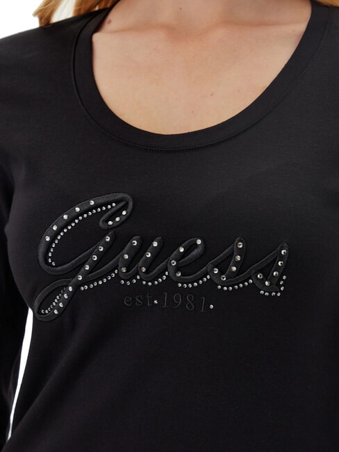EMBRO SCRIPT LOGO Long sleeve T-shirt with logo and rhinestones jetbla - T-shirt
