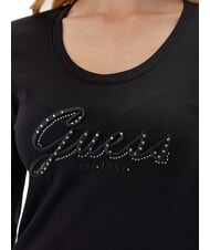 GUESS EMBRO SCRIPT LOGO Long sleeve T-shirt with logo and rhinestones jetbla - T-shirt - 3