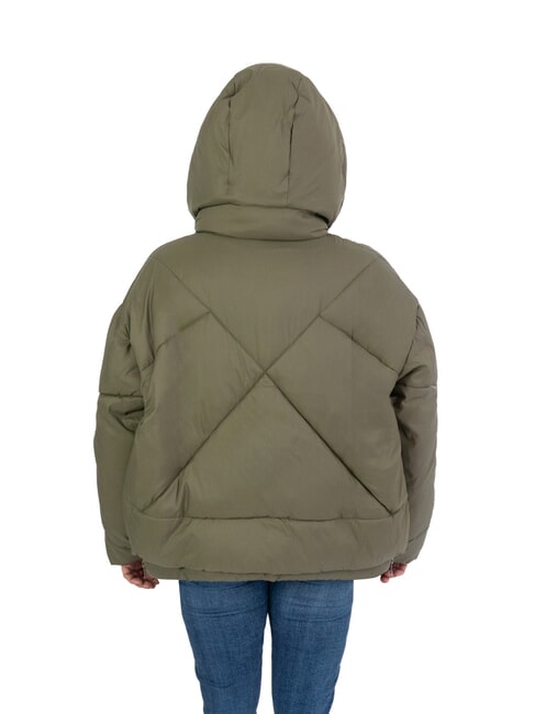 EUGENIE Short satin down jacket with hood olive night - Women's down jackets