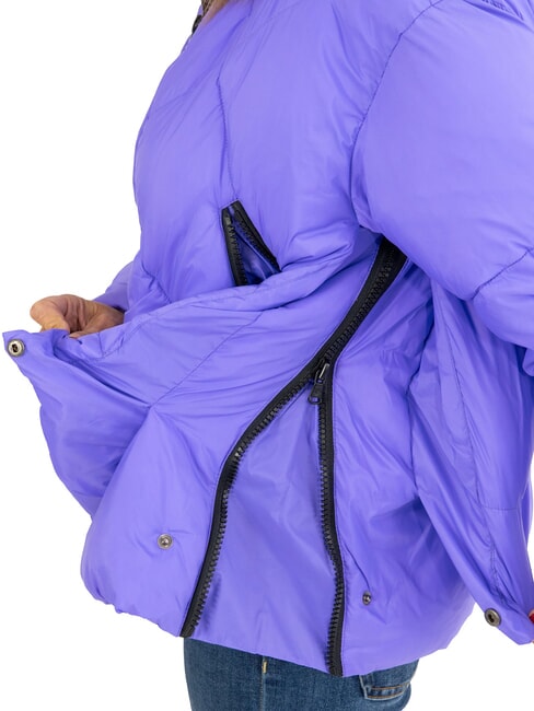 EUGENIE Short satin down jacket with hood purple opulence - Women's down jackets