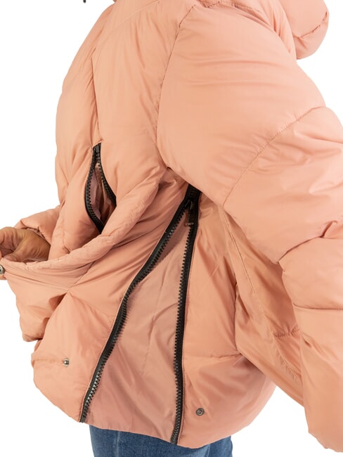 EUGENIE Short satin down jacket with hood cameo brown - Women's down jackets