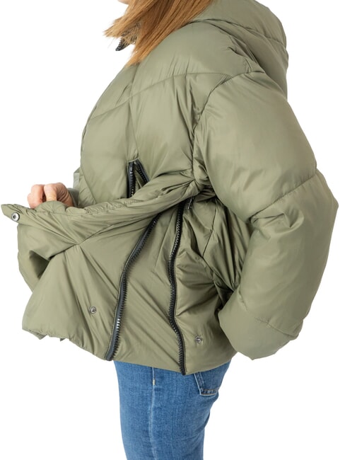 EUGENIE Short satin down jacket with hood olive night - Women's down jackets