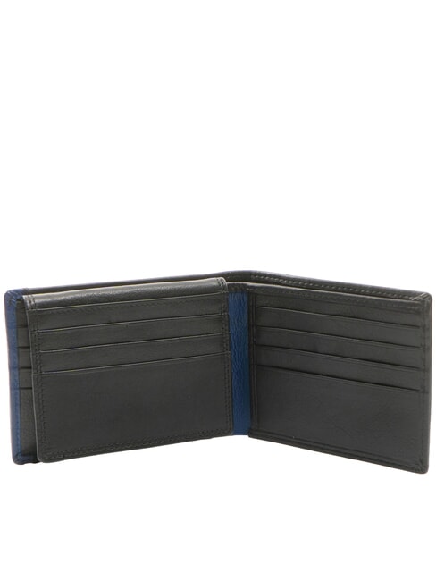 STRIPE Leather wallet with flap black/navy - Men’s Wallets