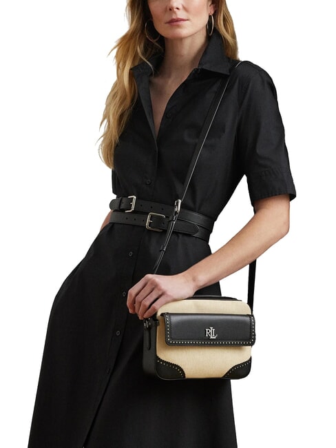 MARCY Straw camera bag with pocket light natural/black - Women’s Bags