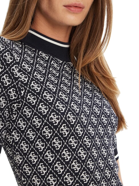 LISE Stretch knit dress smart blue and cream - Woman Clothes