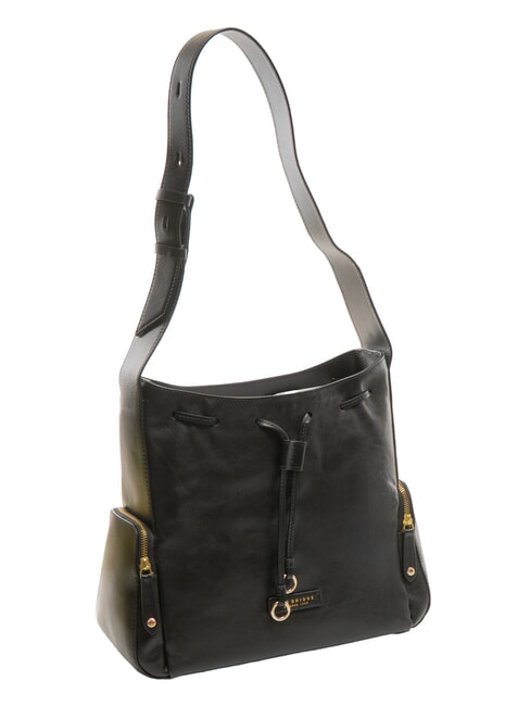 CARLOTTA Leather satchel bag with pockets Black Gold - Women’s Bags