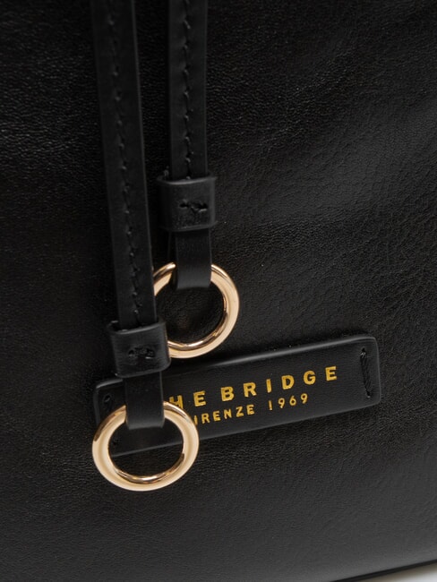 CARLOTTA Leather satchel bag with pockets Black Gold - Women’s Bags