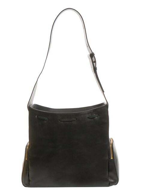 CARLOTTA Leather satchel bag with pockets Black Gold - Women’s Bags
