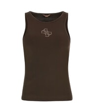 GUESS NEW SL ROUND GUENDALINA 4G rhinestone logo tank top espresso brown - T-shirt - 4