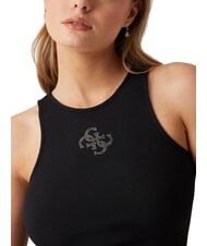 GUESS NEW SL ROUND GUENDALINA 4G rhinestone logo tank top jetbla - T-shirt - 3