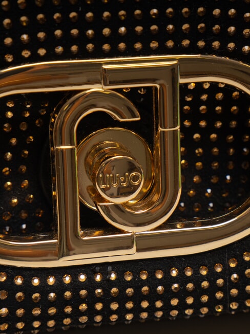 LAPUFFY Micro shoulder bag with rhinestones black/brass gold - Women’s Bags