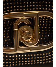 LIUJO LAPUFFY Micro shoulder bag with rhinestones black/brass gold - Women’s Bags - 3