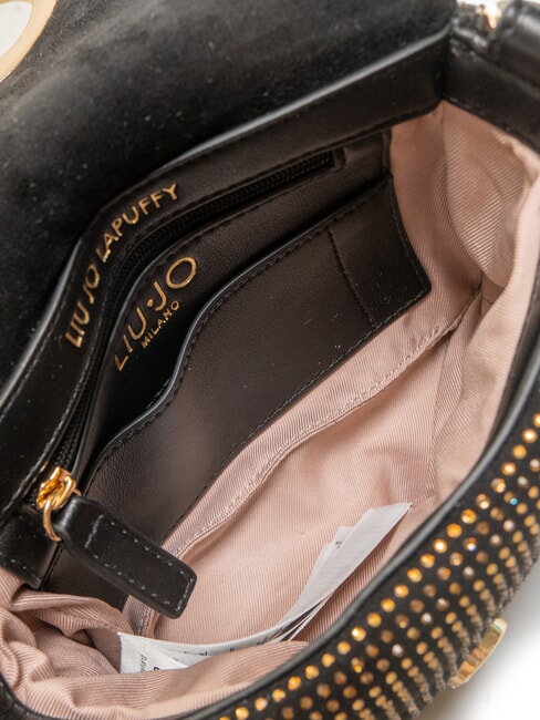 LAPUFFY Micro shoulder bag with rhinestones black/brass gold - Women’s Bags